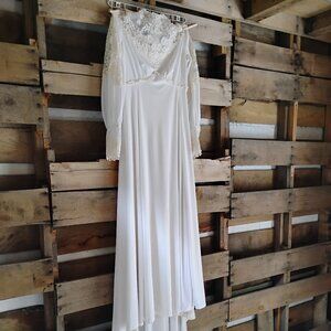 Vintage Ivory Prairie Bohemian Puff Sleeve Lace Bridal Gown Wedding Dress S 12